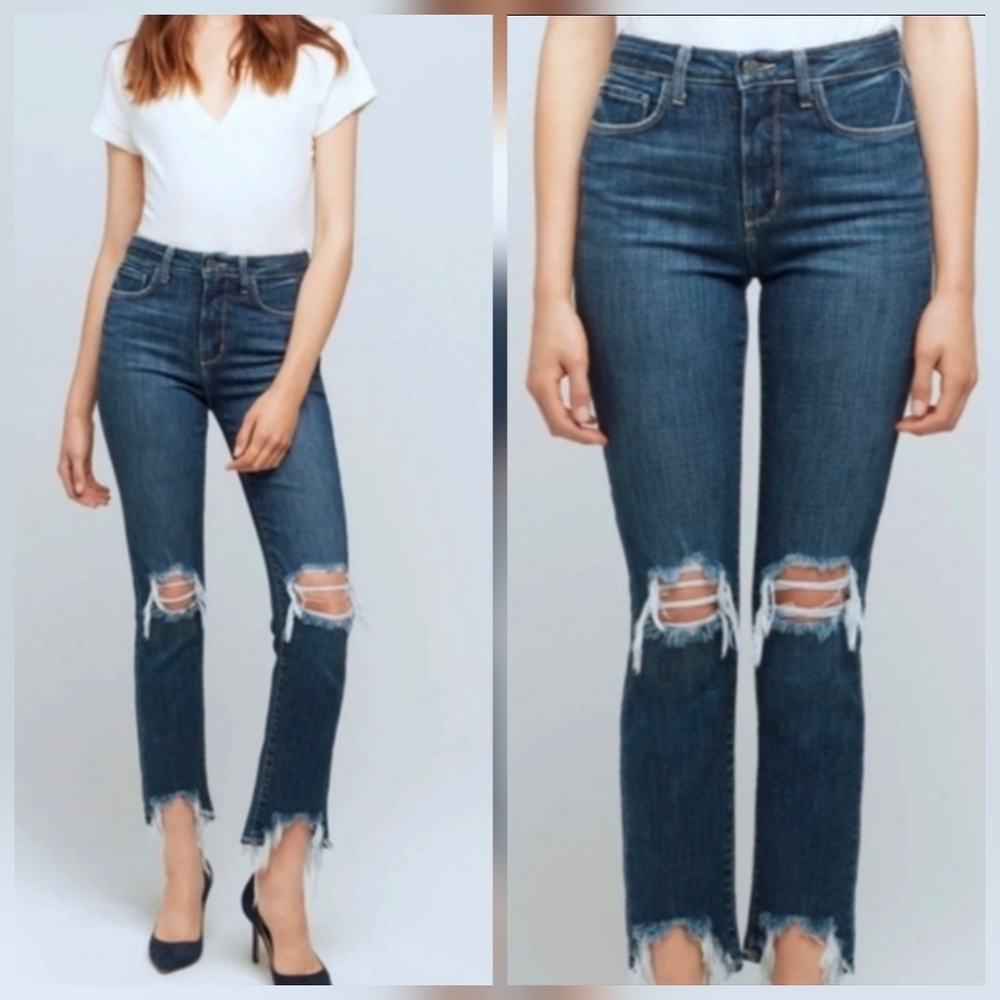 ❤️ NWOT! L'AGENCE HIGH LINE SKINNY JEANS- ULTRA SOFT, TATTERED HIGH LOW HEM, 0
